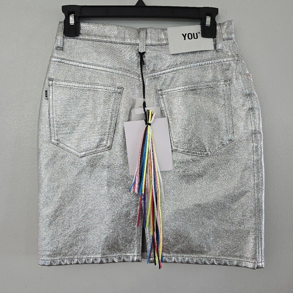 MSGM Coated Metallic Silver Mini Skirt 10 Concert Festival *read* - Picture 5 of 16